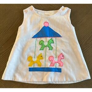 Vtg Sikaffy Carousel Dress Applique Baby Girl Sikati Embroidered Pink Striped 1T